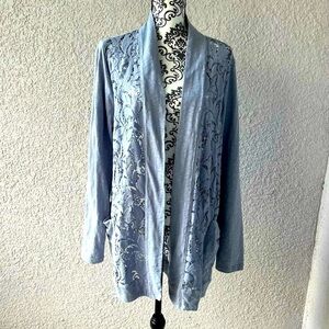 LOGO by Lori Goldstein Open Front Slub Cardigan w/ Lace Detail XL